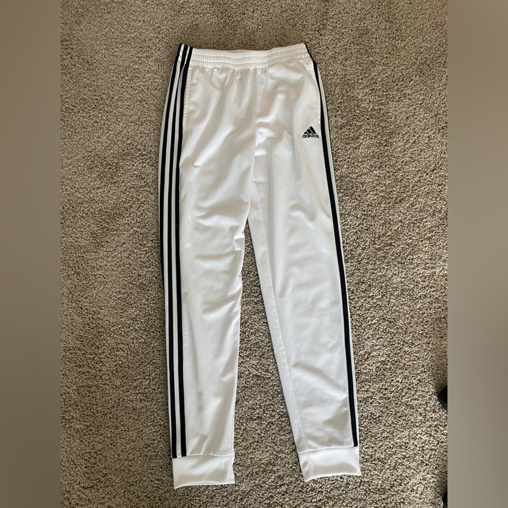 adidas White Kids Joggers with Black Triple Stripes